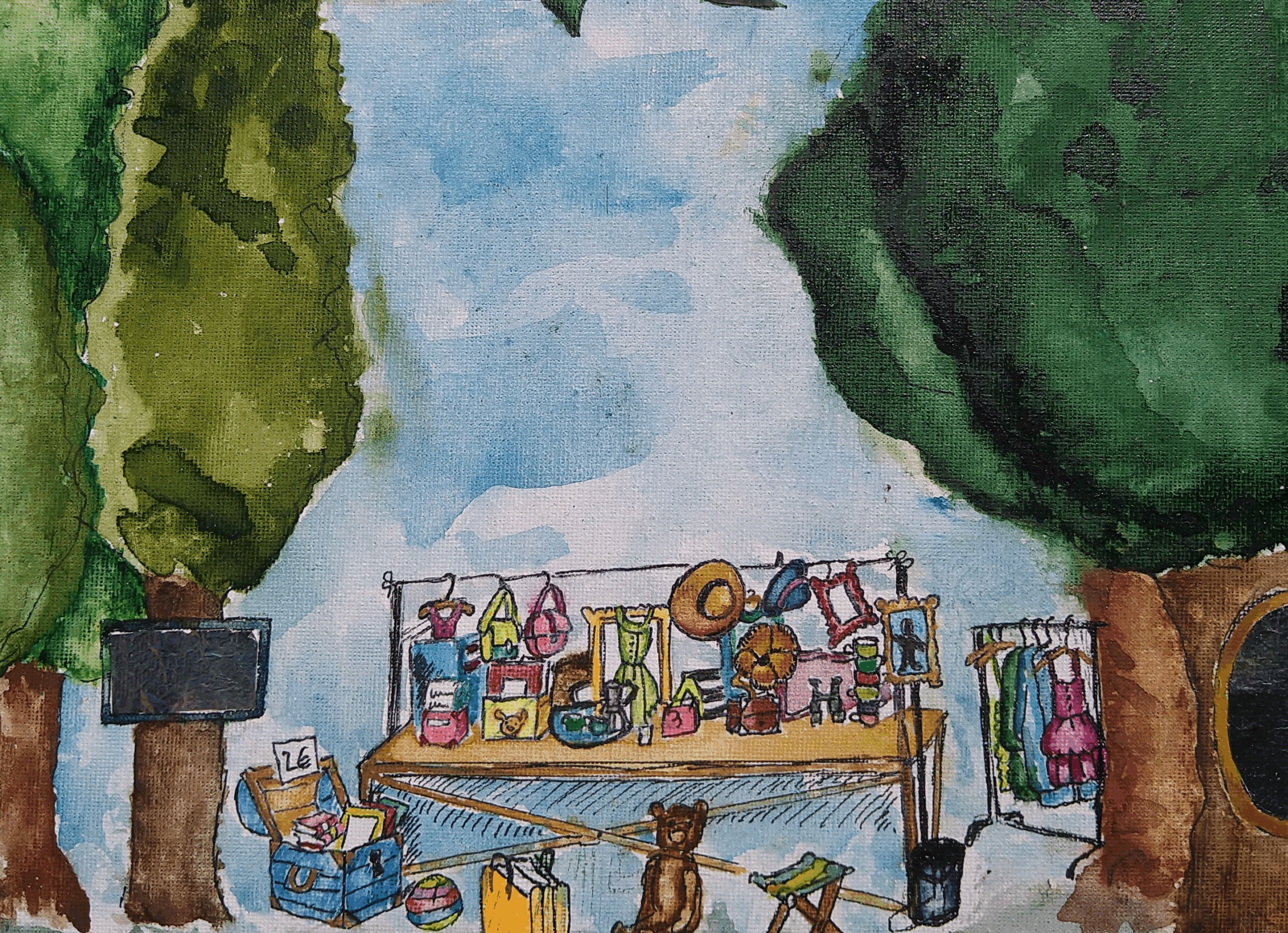 Flohmarkt unter Bäumen Plakat